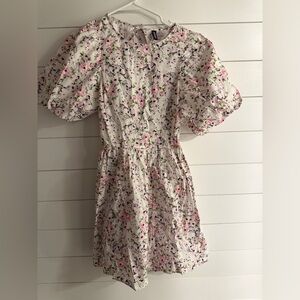 H&M Divided Dress white and pink floral puff-sleeved short dress Size XS